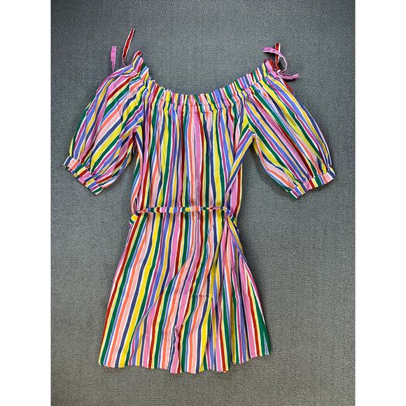 Eloquii Dress Striped Off the Shoulder Rainbow Mini Size 16 - Picture 5 of 12